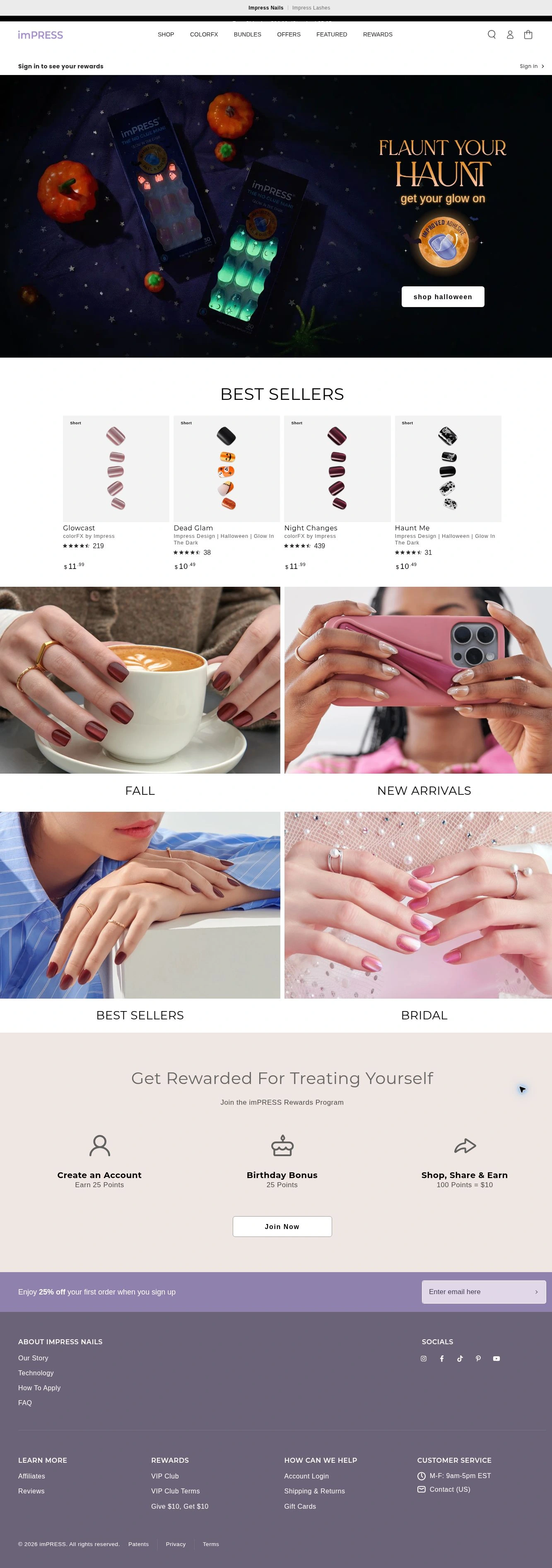 Current Impress website: navigation and Halloween campaign hero