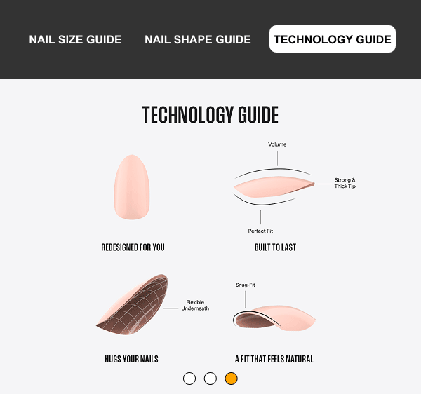 KISS nail size, shape and technology guide animation — mobile