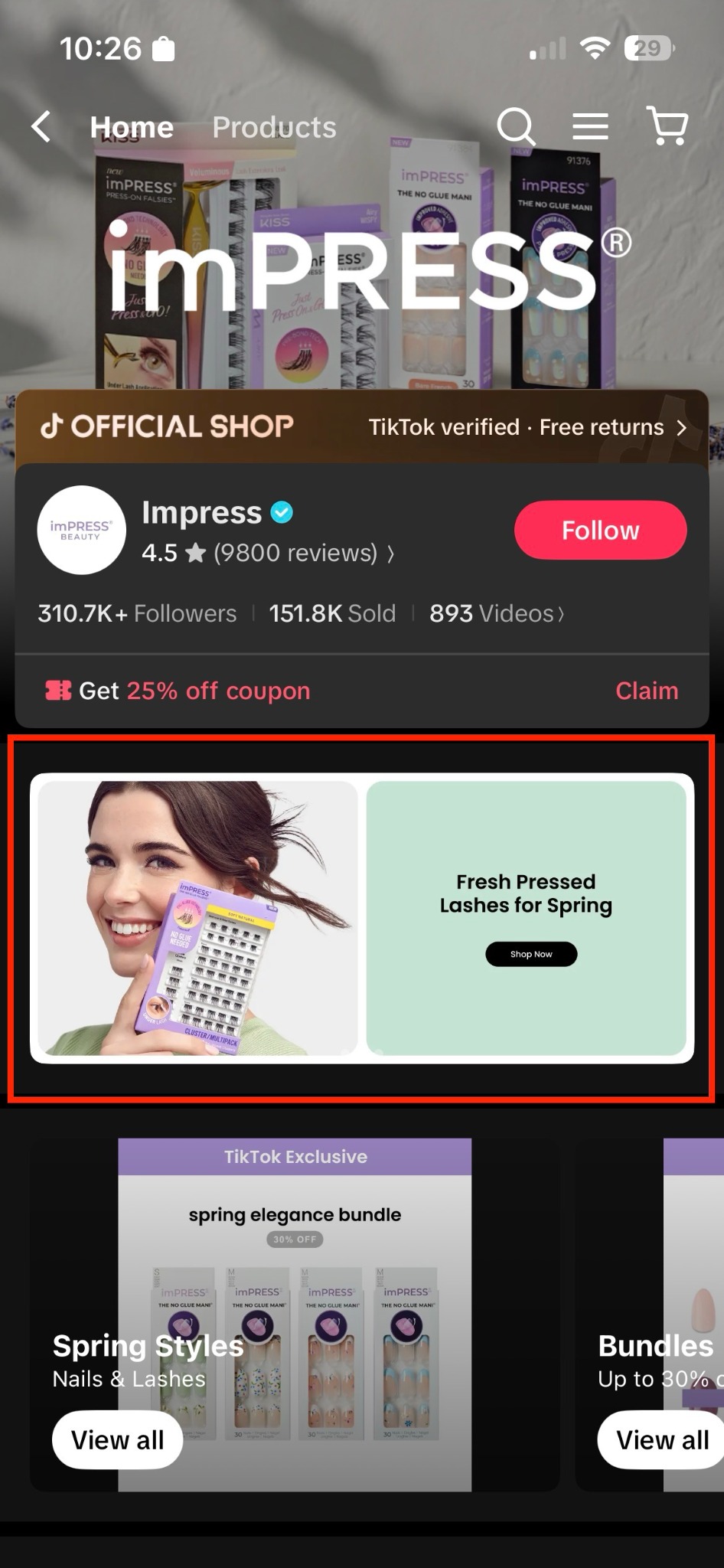 imPRESS TikTok Shop mobile storefront